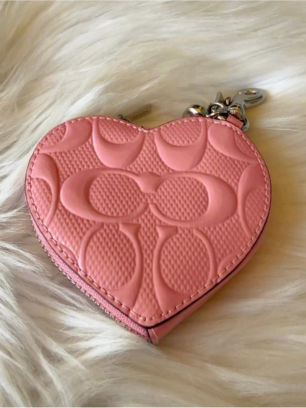Coach Pink Heart Zip Coin Pouch with Keyring